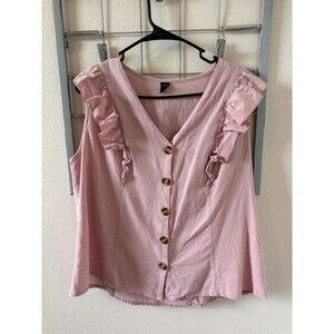 Pink Ruffle Button-Down Blouse
